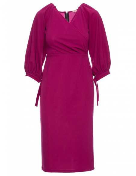 K152 Wrap dress with puff sleeves - plum