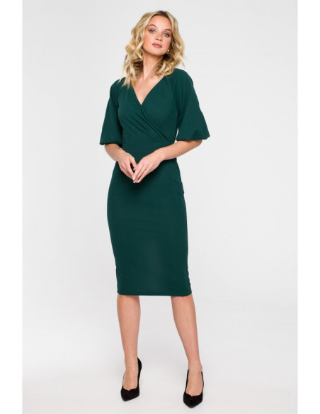K152 Wrap dress with puff sleeves - green