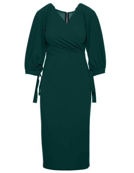 K152 Wrap dress with puff sleeves - green