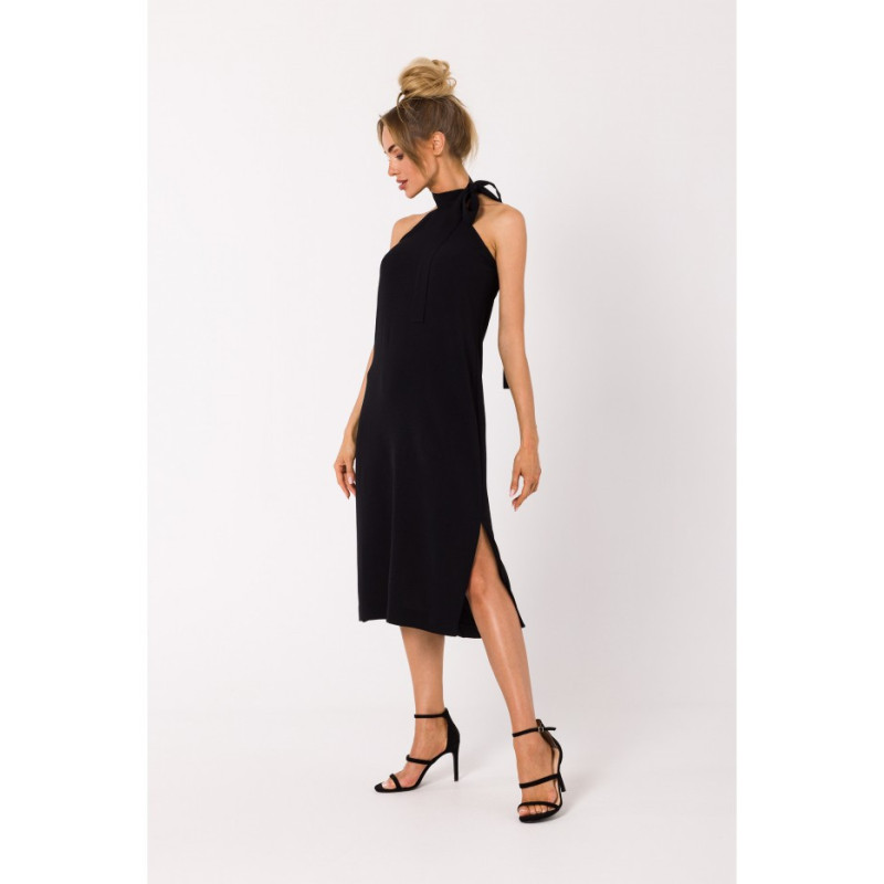 M736 Halter neck dress with a tie detail - black