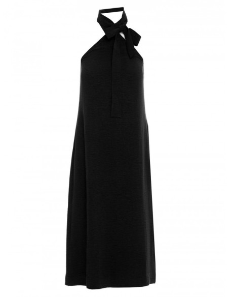 M736 Halter neck dress with a tie detail - black