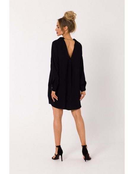 M740 Shirt dress with decorative chain - black