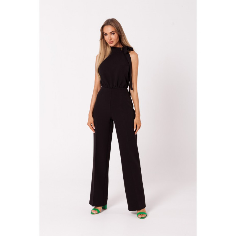 M746 Halter neck jumpsuit with a tie detail - black