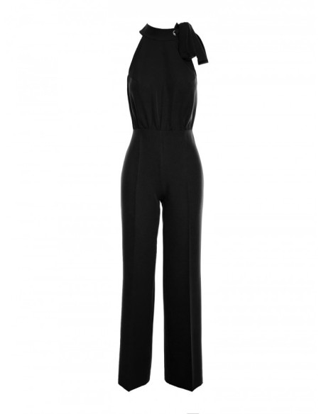 M746 Halter neck jumpsuit with a tie detail - black