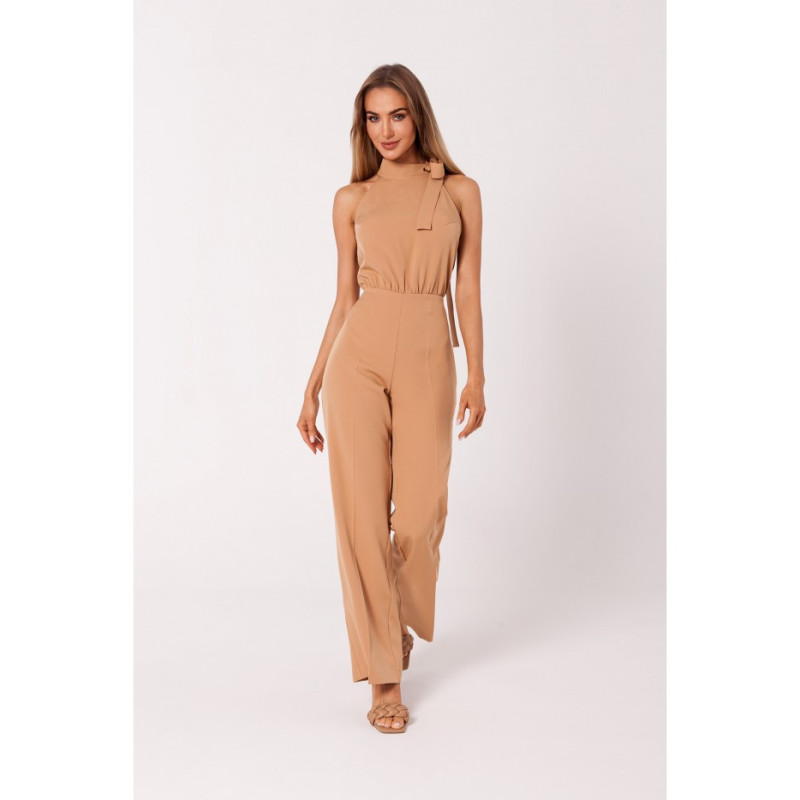 M746 Halter neck jumpsuit with a tie detail - caramel