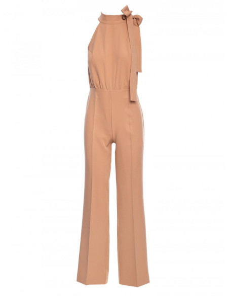 M746 Halter neck jumpsuit with a tie detail - caramel