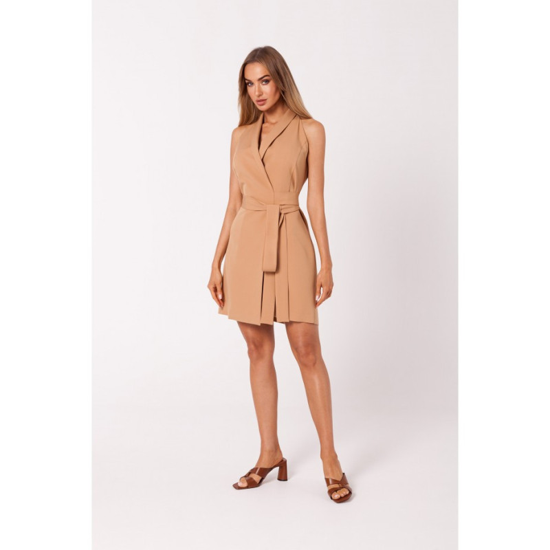 M747 Blazer dress with a tie detail - caramel