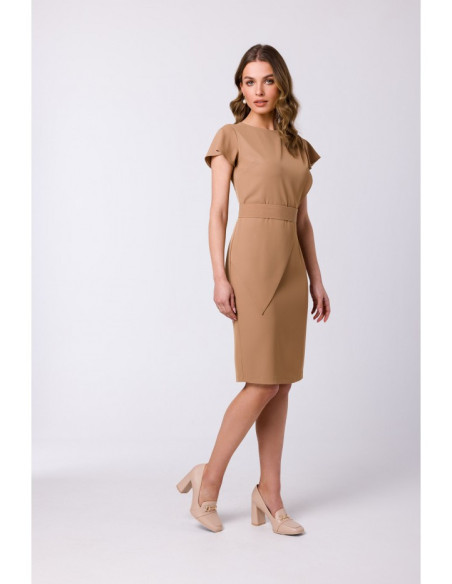 S336 Sheath dress with belt - beige
