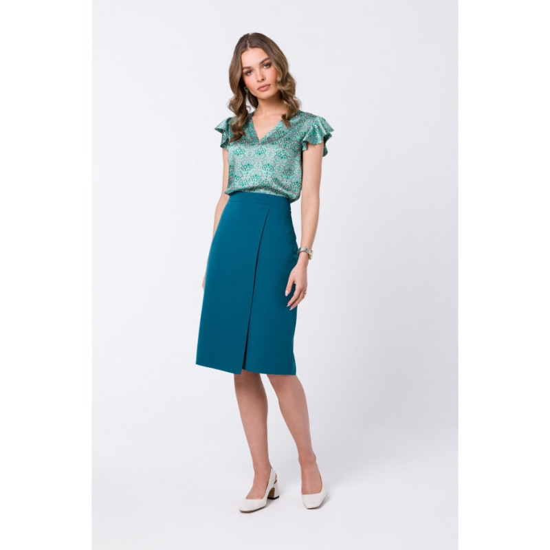 S343 A line skirt with a wrap detail - oceanblue
