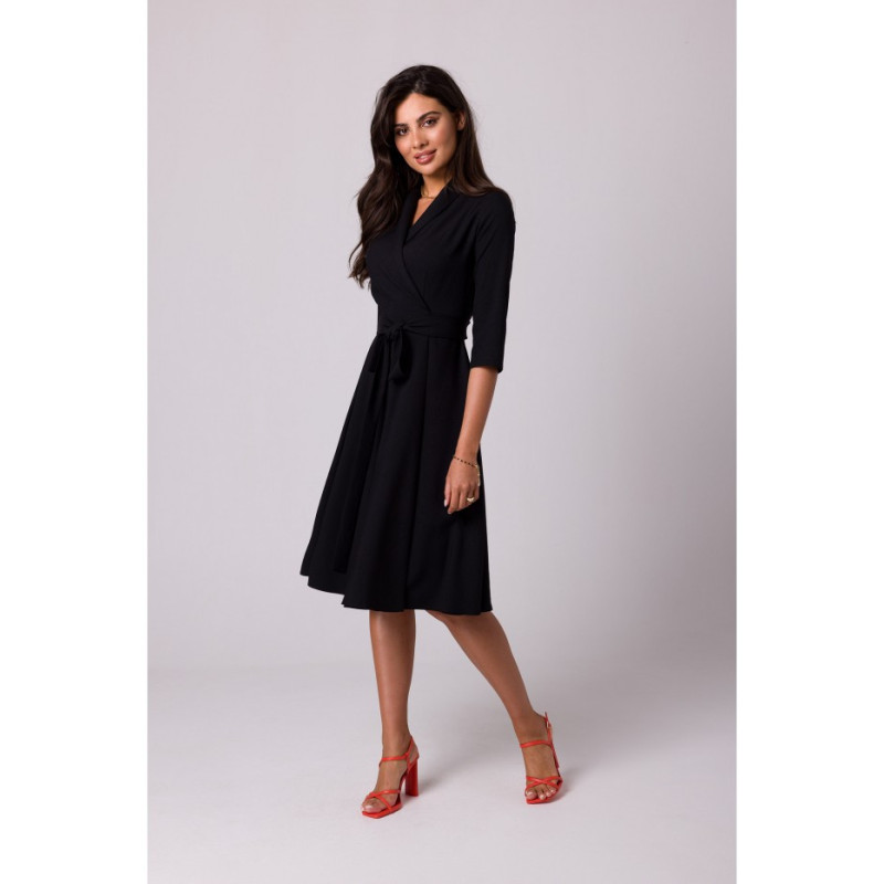 B255 Wrap dress with a shawl collar - black