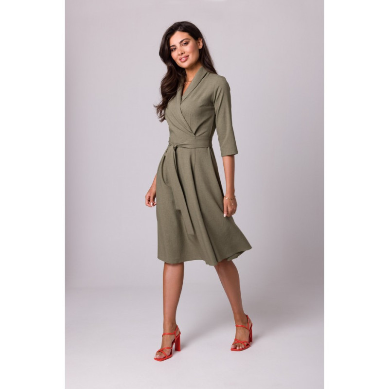 B255 Wrap dress with a shawl collar - olive