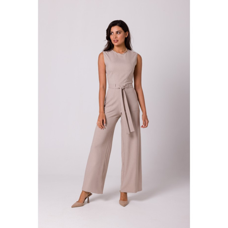 B256 Sleeveless jumpsuit with patch pockets - beige