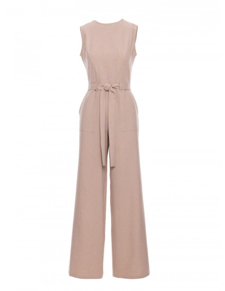 B256 Sleeveless jumpsuit with patch pockets - beige