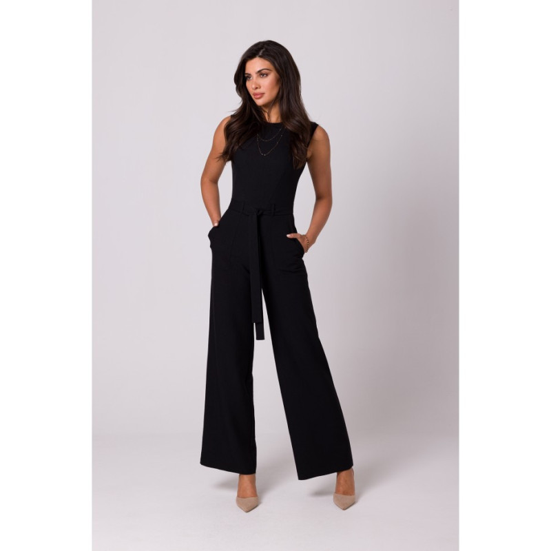 B256 Sleeveless jumpsuit with patch pockets - black