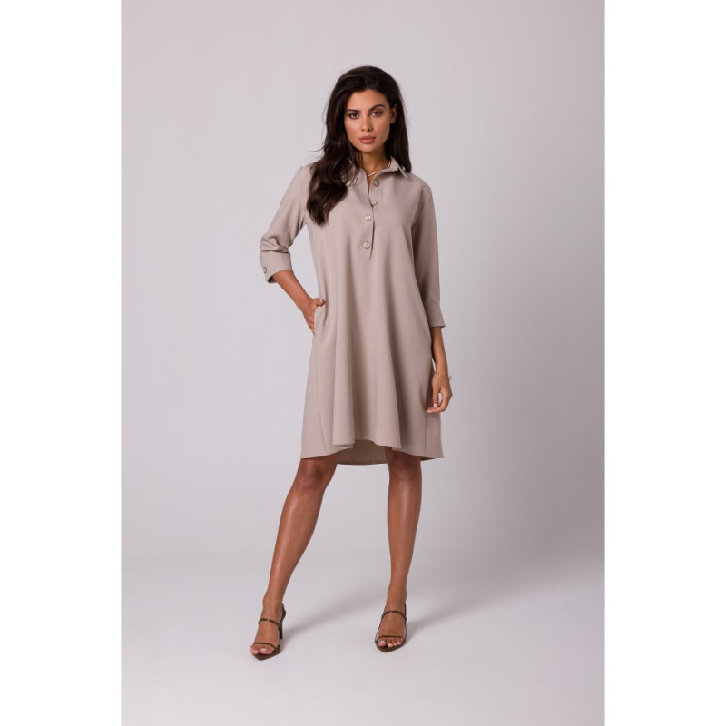 B257 Flared shirt dress - beige
