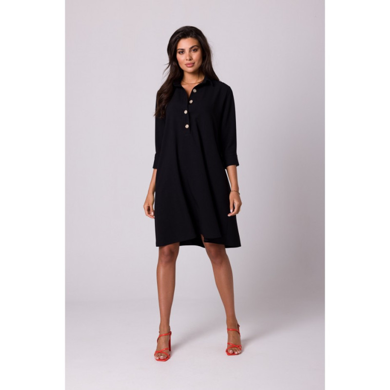 B257 Flared shirt dress - black