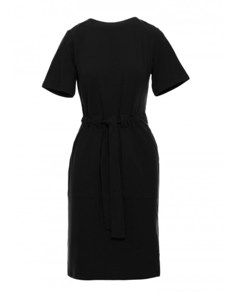 B263 Cotton dress with patch pockets - black