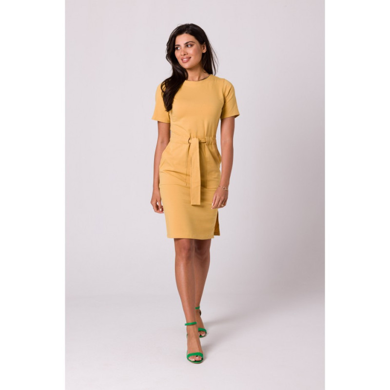 B263 Cotton dress with patch pockets - honey