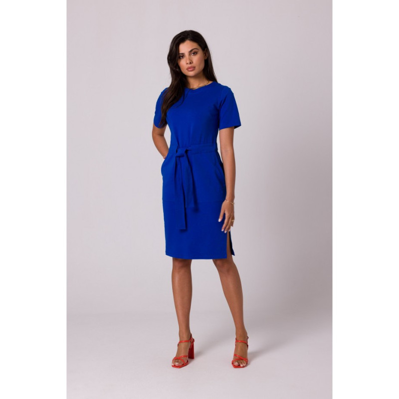 B263 Cotton dress with patch pockets - royal blue