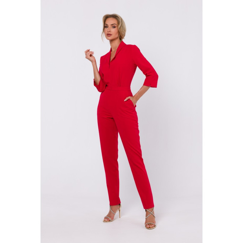 M751 Jumpsuit with shawl collar - red
