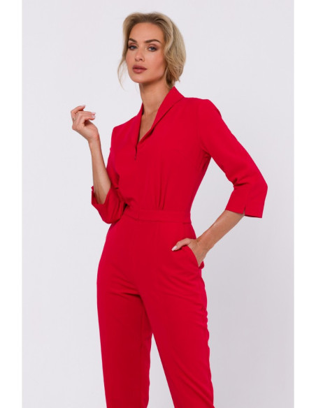 M751 Jumpsuit with shawl collar - red