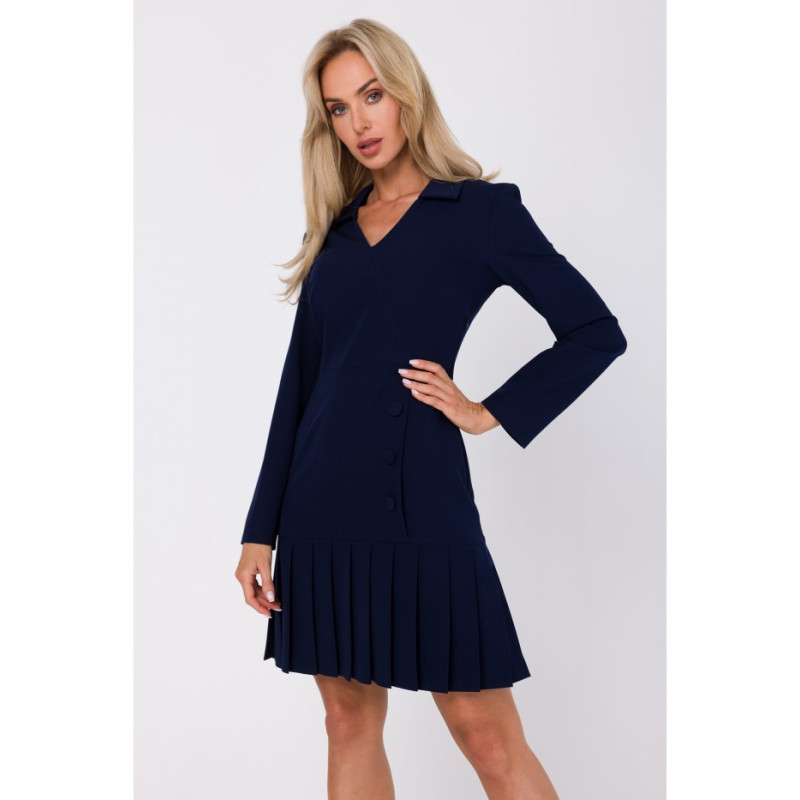 M752 Dress with pleated bottom hem - navy blue