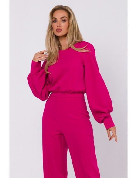 M754 Jumpsuit with decorative sleeves - fuchsia