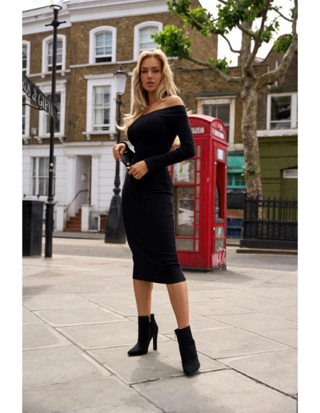 M757 Bodycon dress off shoulder detail - black