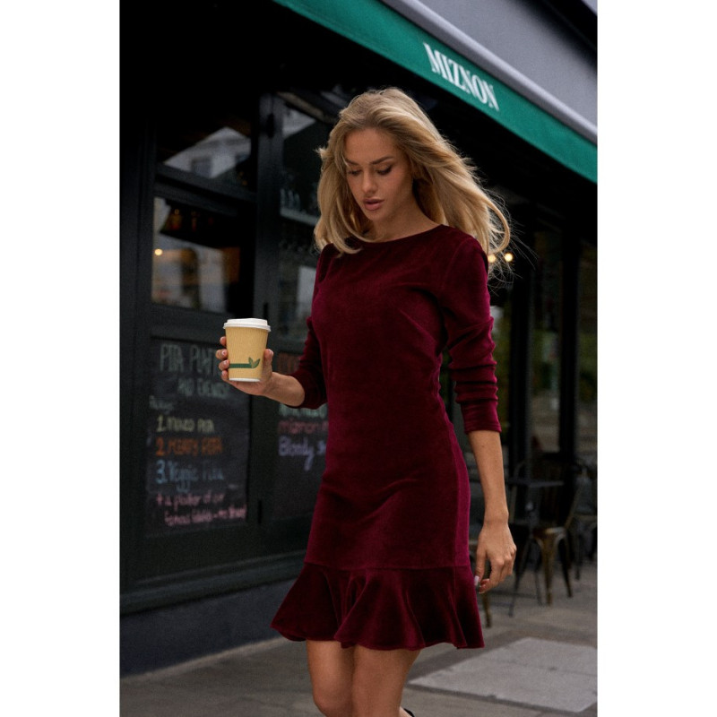 M765 Dress with ruffled bottom hem - maroon