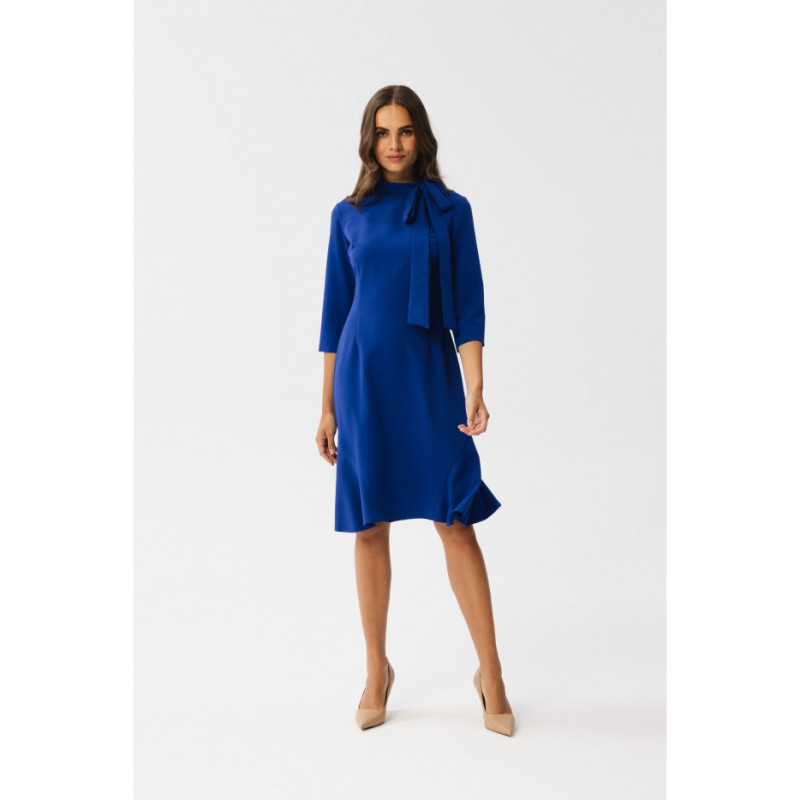S346 Dress with a tie neck - royal blue