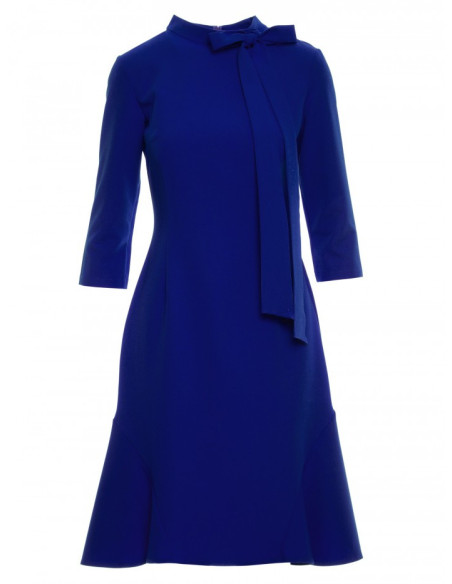 S346 Dress with a tie neck - royal blue