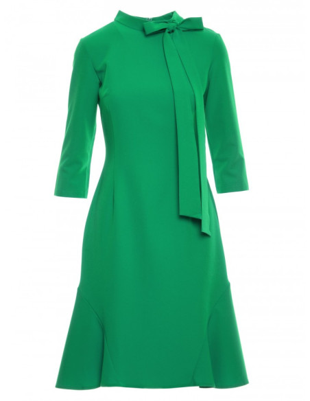S346 Dress with a tie neck - green