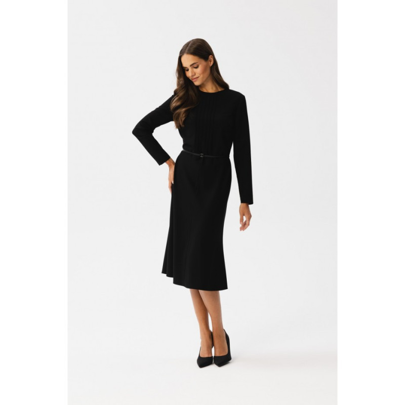 S347 Dress with front tucks - black