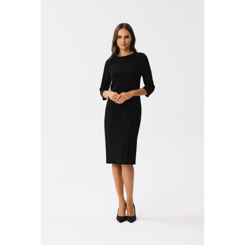 S350 Sheath dress with a front split - black