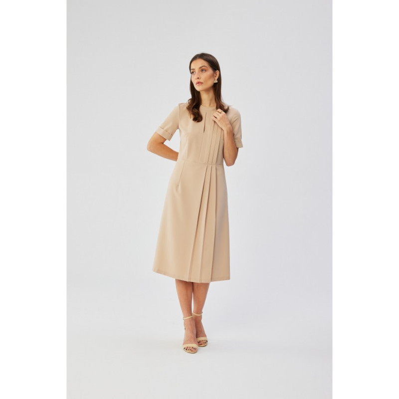 S361 Shift dress with pleats on the side - beige
