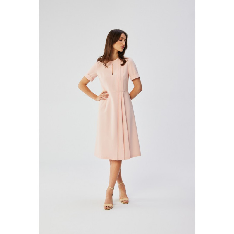 S361 Shift dress with pleats on the side - powder