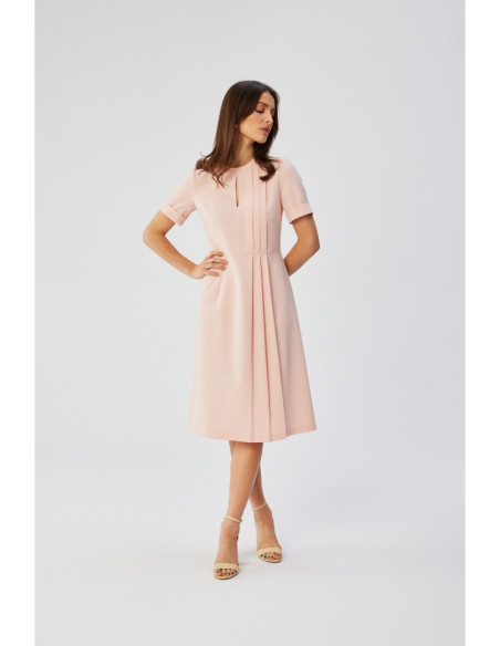 S361 Shift dress with pleats on the side - powder