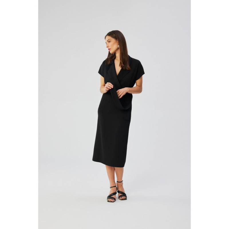 S363 Shirt dress with a tie belt - black