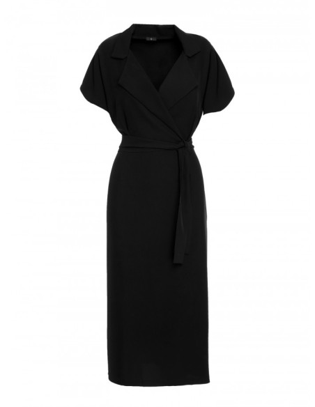 S363 Shirt dress with a tie belt - black