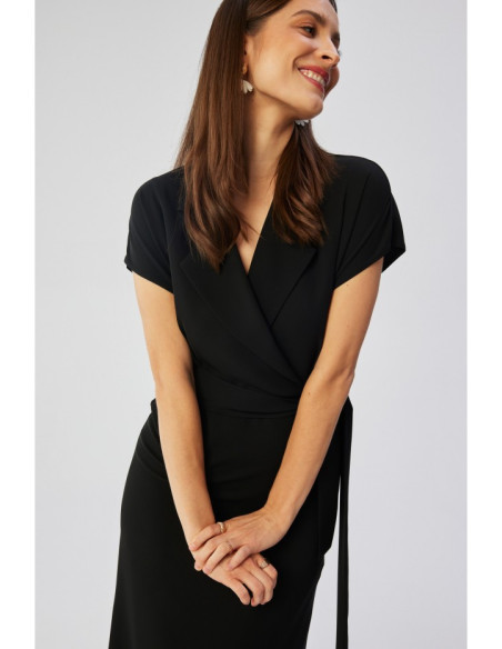 S363 Shirt dress with a tie belt - black