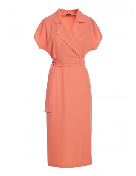 S363 Shirt dress with a tie belt - orange