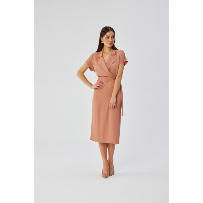 S363 Shirt dress with a tie belt - rose