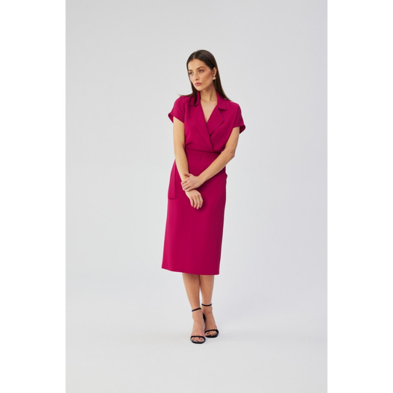S363 Shirt dress with a tie belt - plum