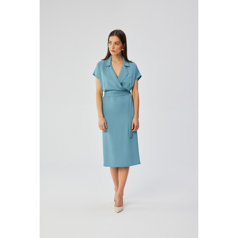 S363 Shirt dress with a tie belt - sky blue