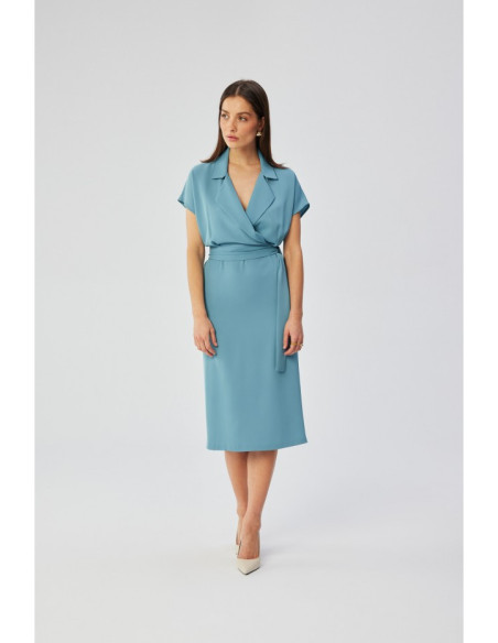 S363 Shirt dress with a tie belt - sky blue