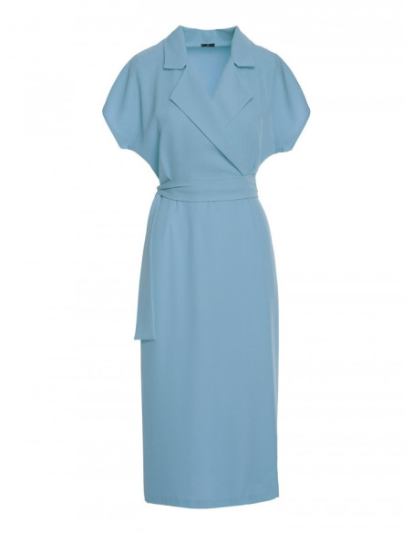 S363 Shirt dress with a tie belt - sky blue