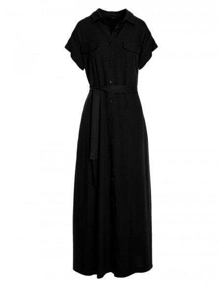 S364 Viscose maxi shirt dress - black