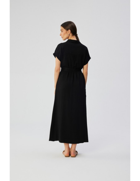 S364 Viscose maxi shirt dress - black