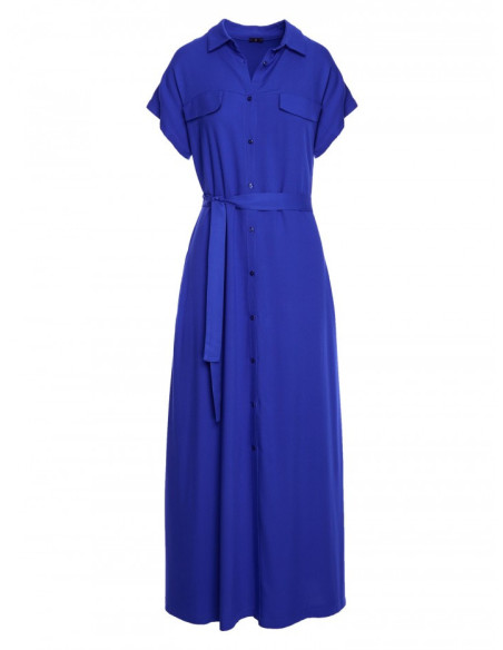 S364 Viscose maxi shirt dress - blue