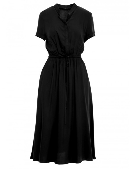 S366 Viscose dress with string tied waist - black